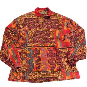 Emmegi Austria Vintage Knit Sweater Abstract Geometric Multi Color Orange Red